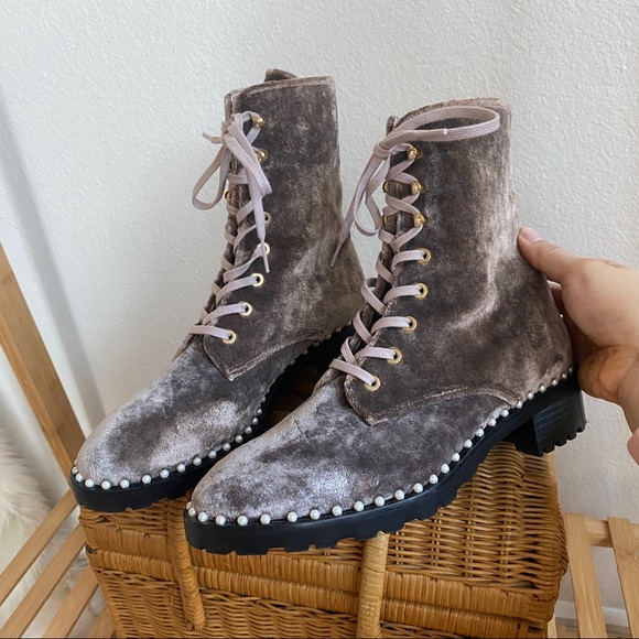 Stuart Weitzman Velvet Combat Boots - Picture 3 of 6